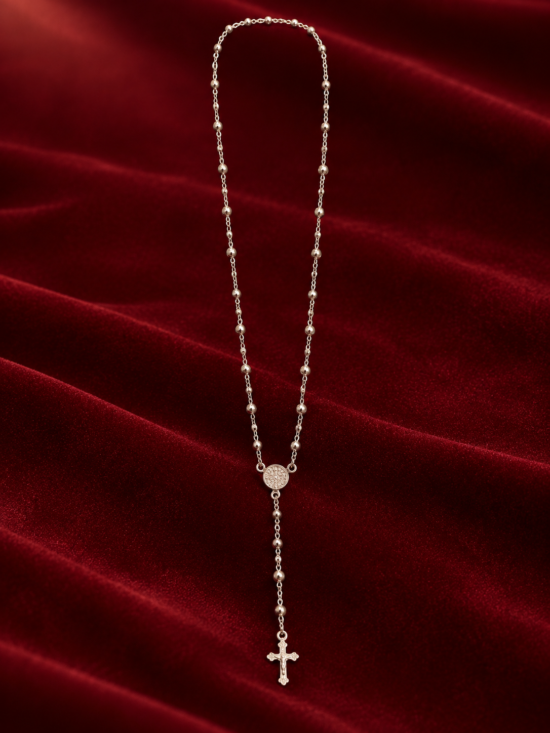 Rosary-Style Crucifix Necklace, Rochel Jewelry collection photograph